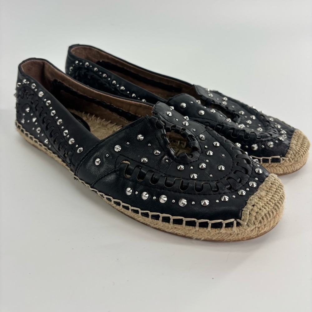 Sam Edelman Liam studded espadrille flats 8.5 runs big black leather silver